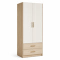 Armoire haute 2 portes 2 tiroirs en bois et stratifié chêne clair et blanc