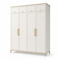 Armoire 4 portes avec tiroirs en MDF blanc et doré