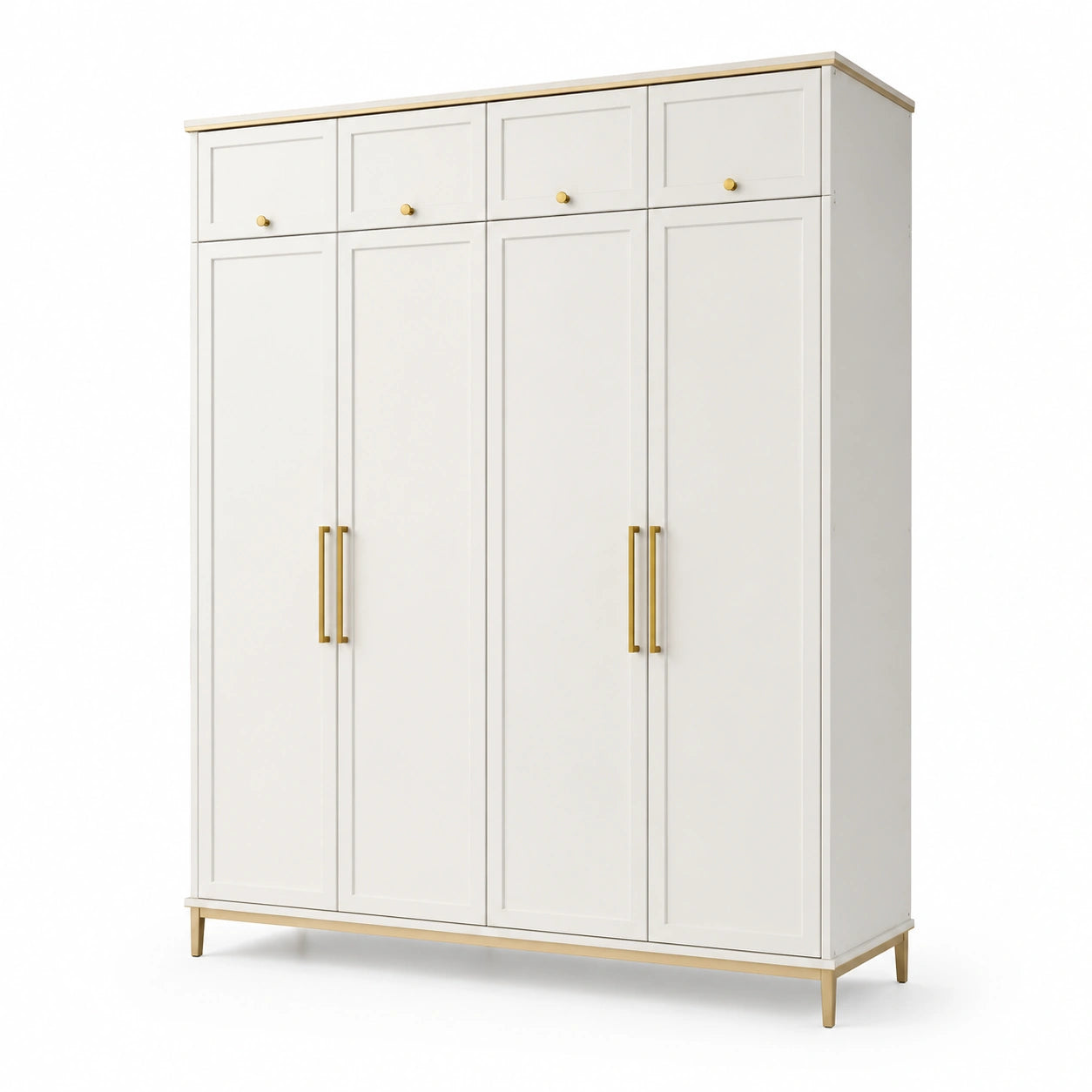 Armoire 4 portes avec tiroirs en MDF blanc et doré
