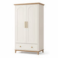Armoire en MDF et Bois Massif avec Portes Doubles et Tiroir Beige