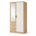 Armoire en bois 2 portes avec miroir et 3 tiroirs en chêne/blanc