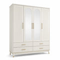 Armoire en Bois avec Portes Miroir Crème 200cm x 180cm x 60cm