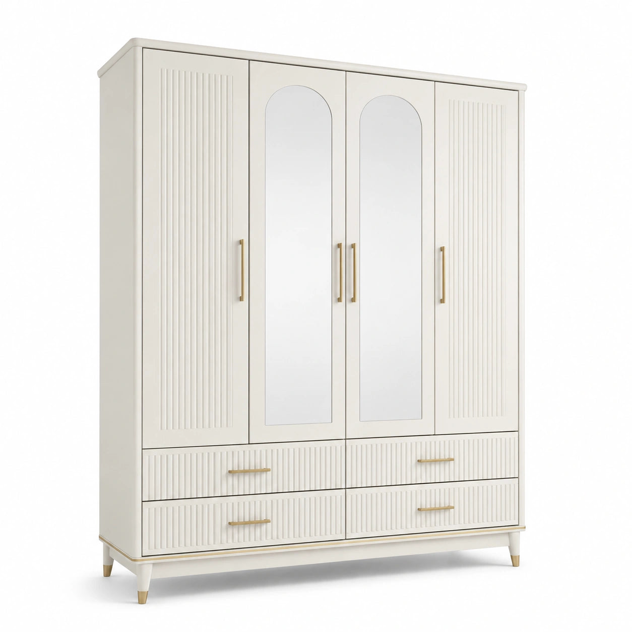 Armoire en Bois avec Portes Miroir Crème 200cm x 180cm x 60cm