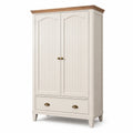 Armoire 2 portes en bois avec tiroir, blanc et chêne