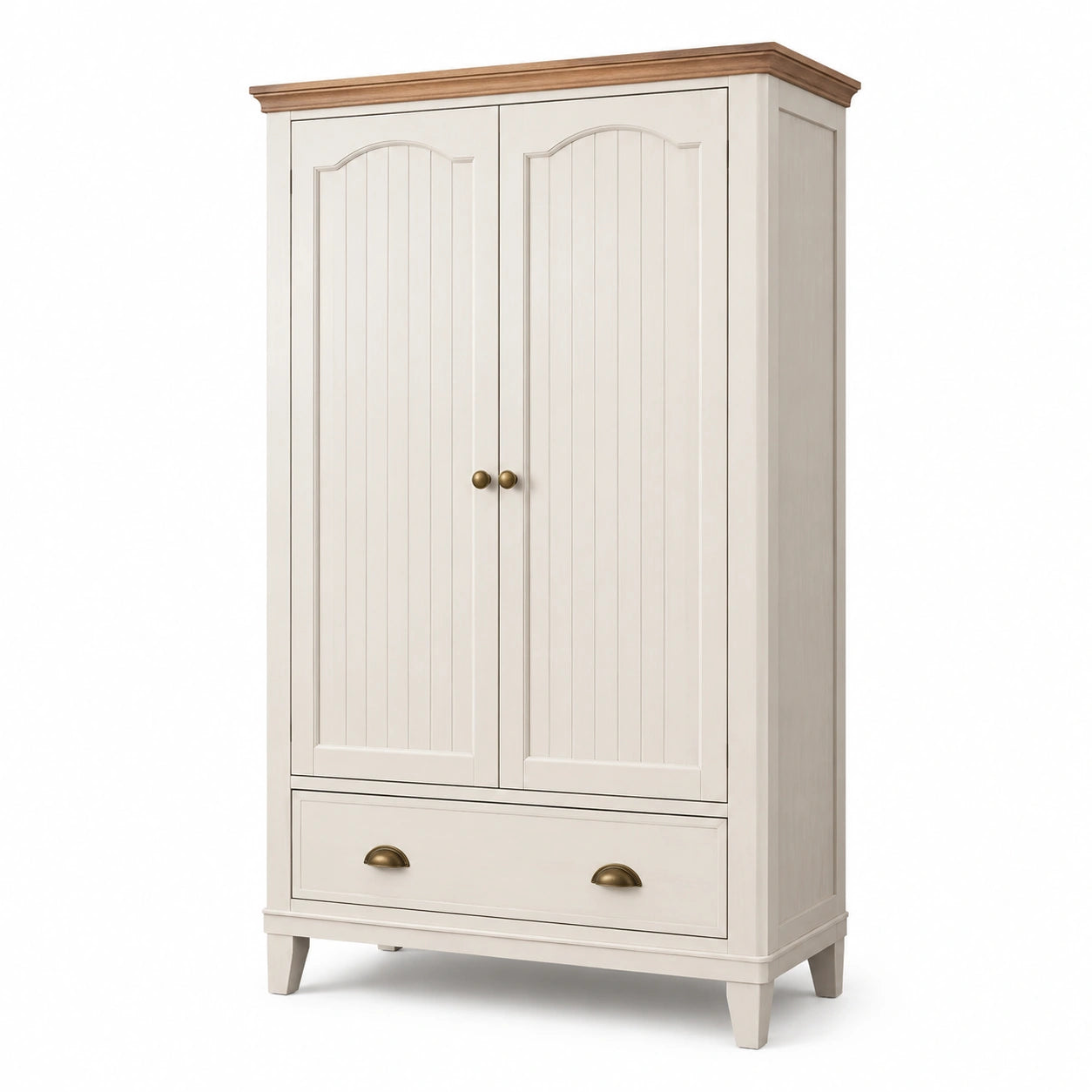 Armoire 2 portes en bois avec tiroir, blanc et chêne