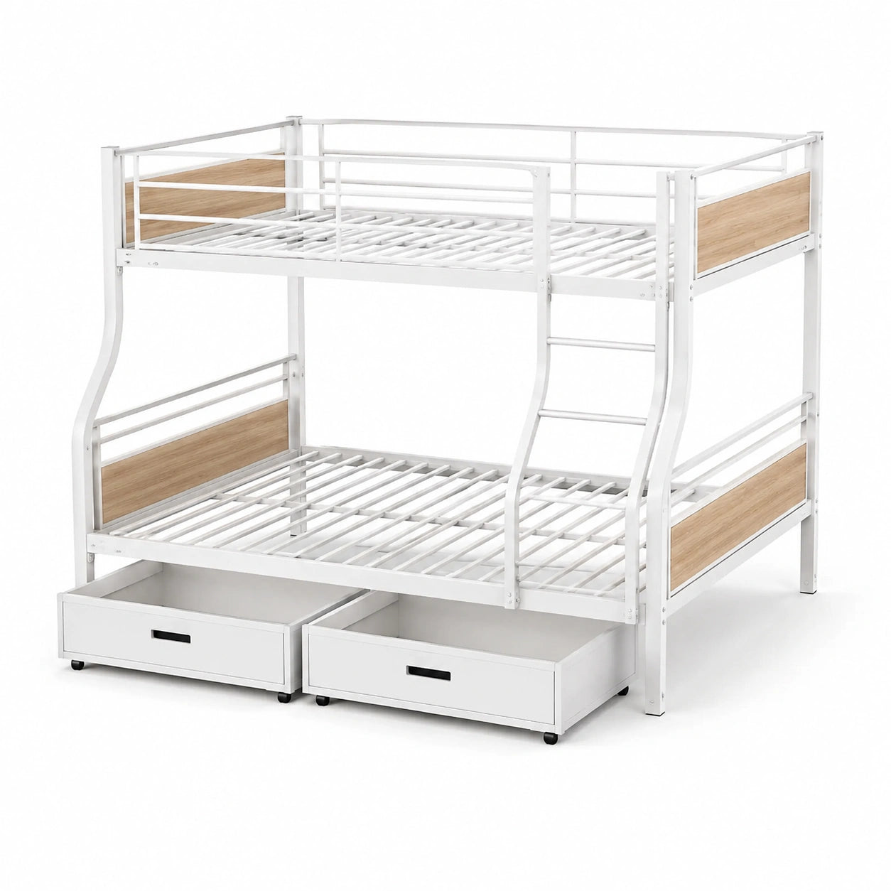Lit superposé en métal et MDF avec tiroirs blancs et bois naturel