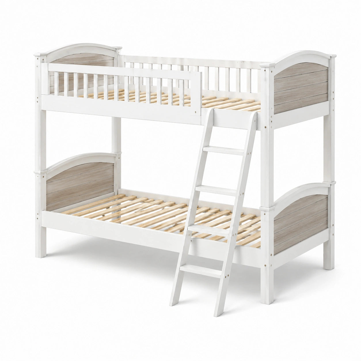 Lit superposé en bois massif blanc avec échelle