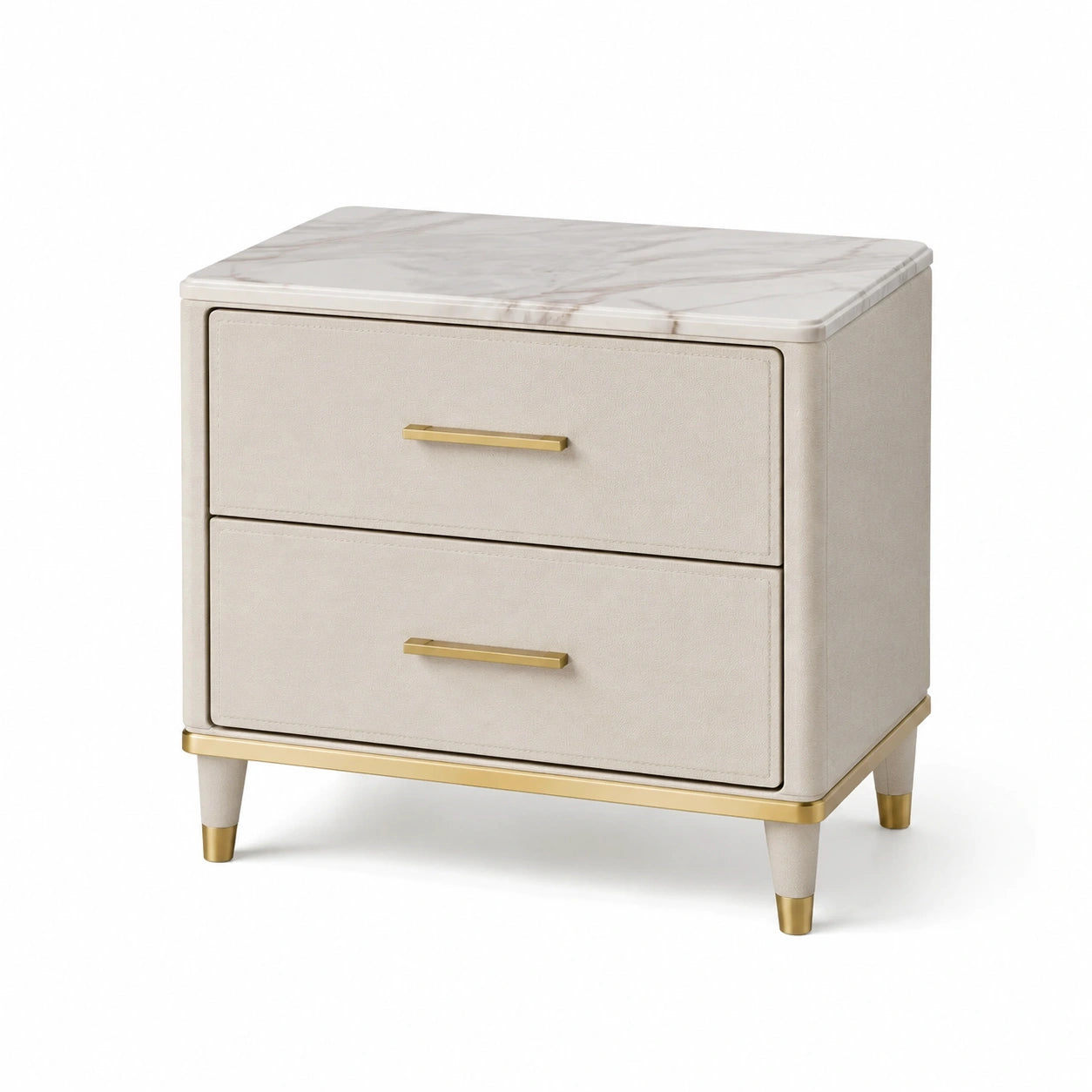 Table de chevet en cuir synthétique et marbre avec tiroirs