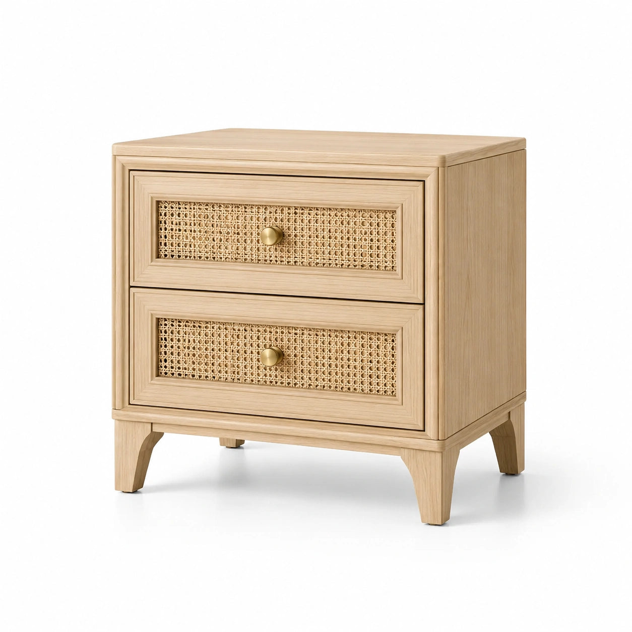 Table de chevet en bois avec tiroirs en rotin