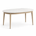 Table ovale en marbre de Carrare avec pieds en chêne