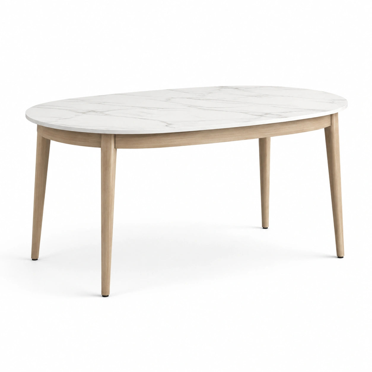 Table ovale en marbre de Carrare avec pieds en chêne