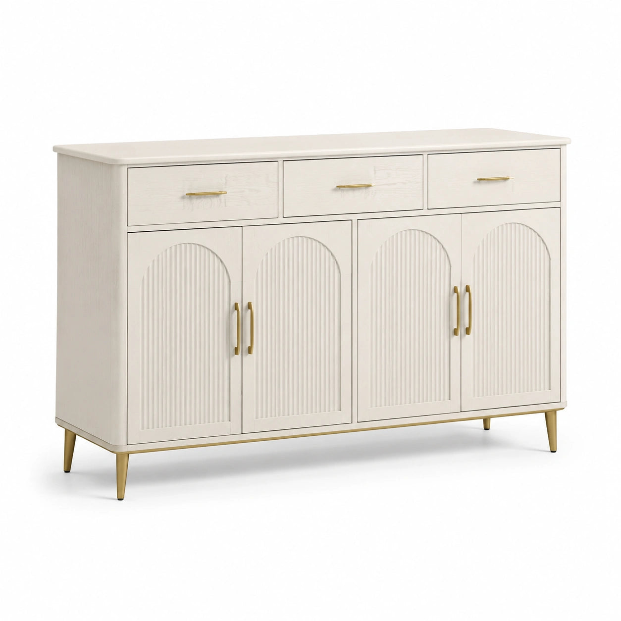 Buffet en bois MDF avec pieds en métal, blanc et doré