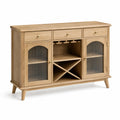 Buffet en bois de chêne avec portes en verre ondulé et rangement bouteilles