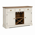 Buffet en bois massif avec rangements pour vin et portes blanches
