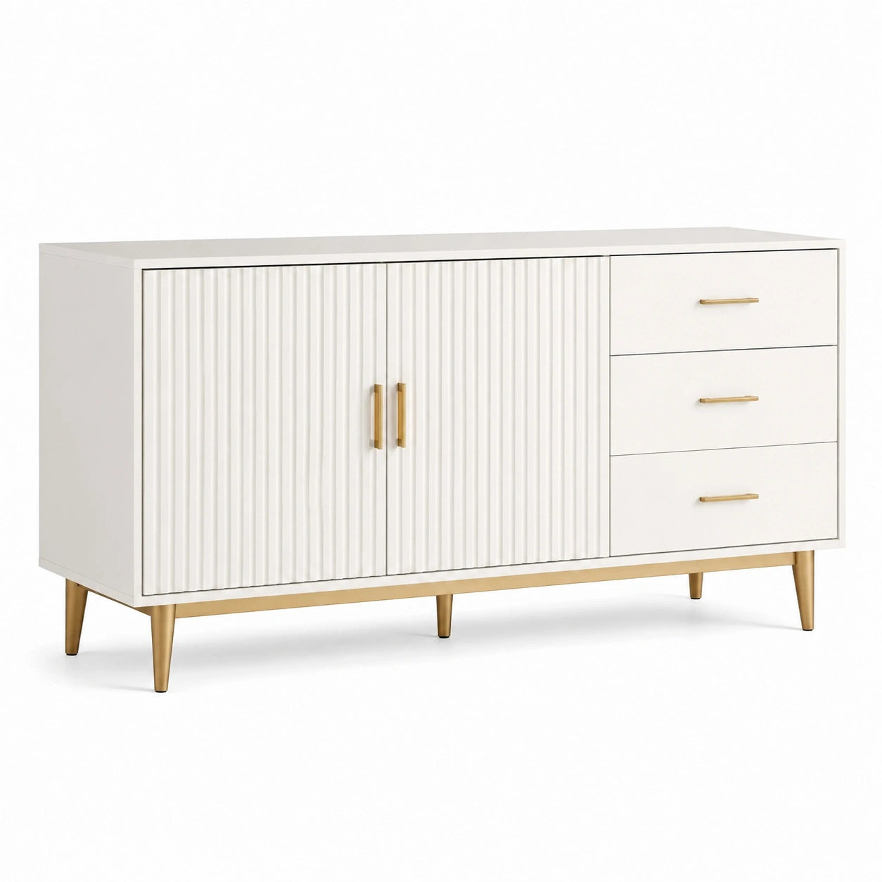 Buffet en bois blanc avec tiroirs et portes