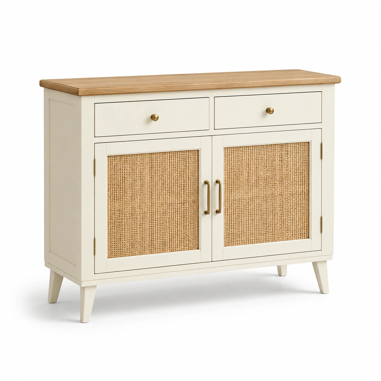 Buffet en bois et rotin avec 2 portes et 2 tiroirs 90x35x80 cm