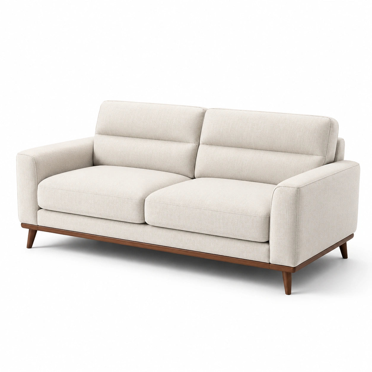 Canapé en tissu polyester beige avec structure bois massif