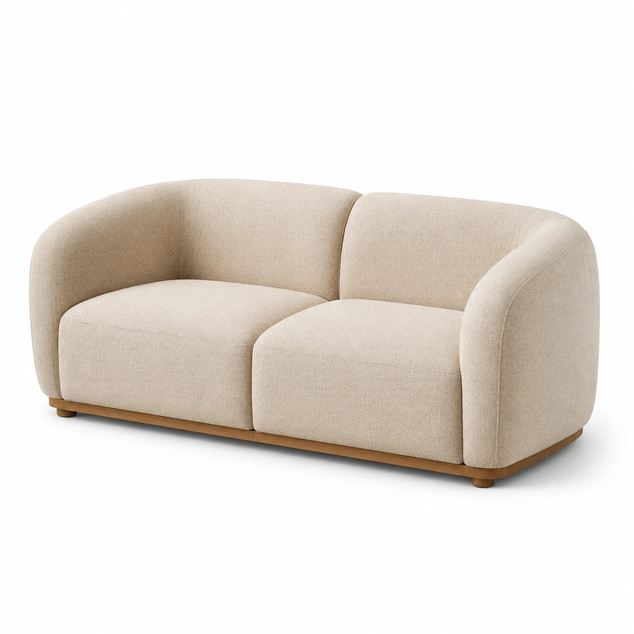 Canapé 2 places en tissu polyester beige et bois massif