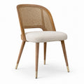 Chaise en chêne et rotin avec coussin en tissu bouclé beige