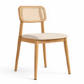 Chaise de salle à manger en bois avec dossier en rotin et siège rembourré beige