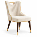 Chaise en bois massif et tissu beige avec finition laiton