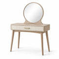 Coiffeuse en bois de hêtre avec miroir rond
