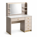 Coiffeuse en Bois avec Miroir Éclairé et Plateau en Marbre, 4 Tiroirs