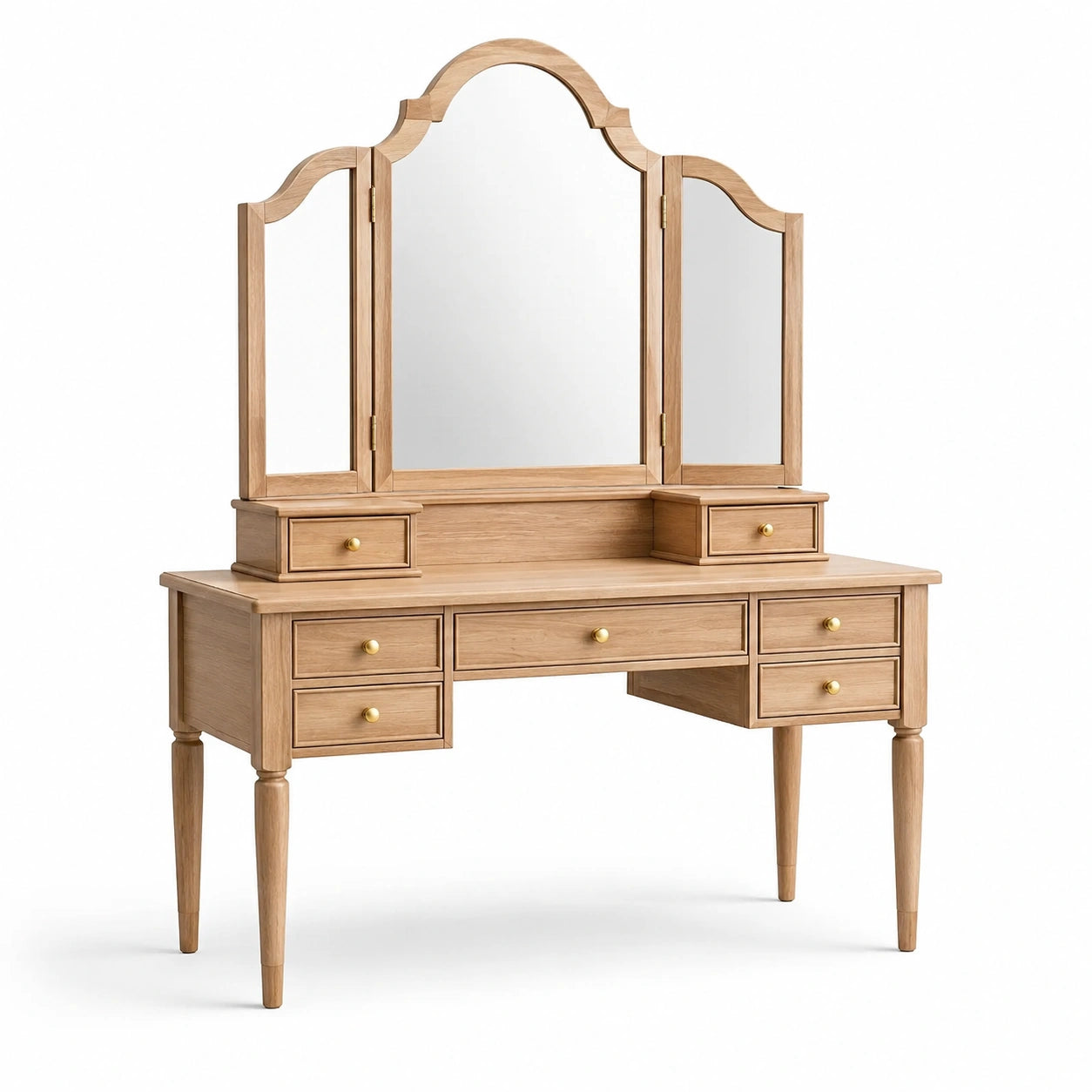 Coiffeuse en bois avec miroir triple et 7 tiroirs