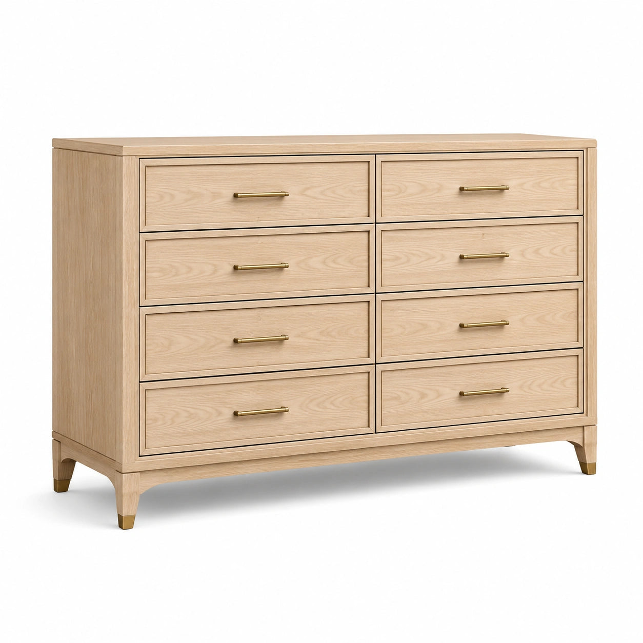 Commode en bois de chêne avec 8 tiroirs et poignées en laiton