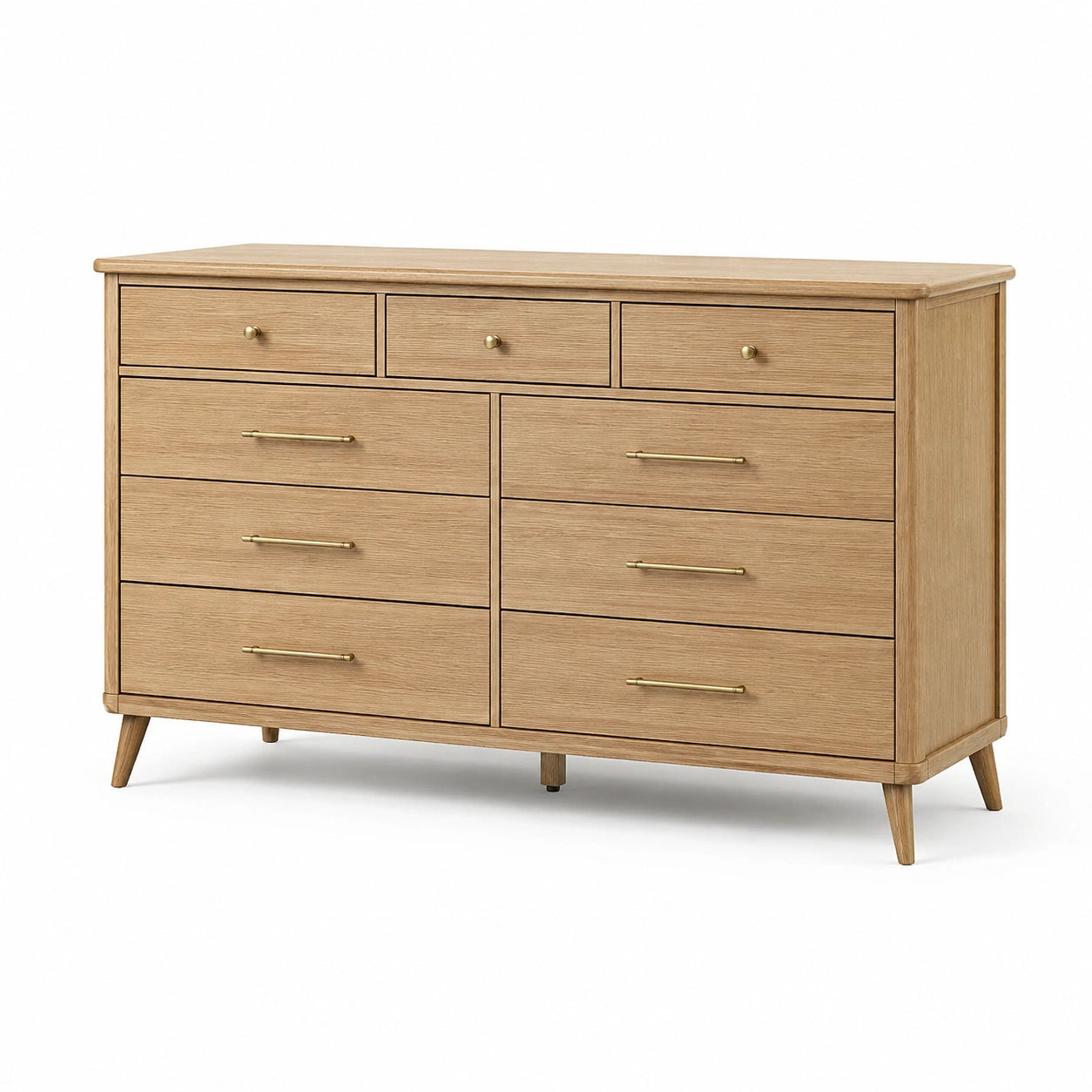 Commode en bois 9 tiroirs chêne clair
