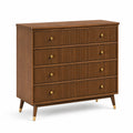 Commode en bois avec poignées en laiton et 4 tiroirs brun