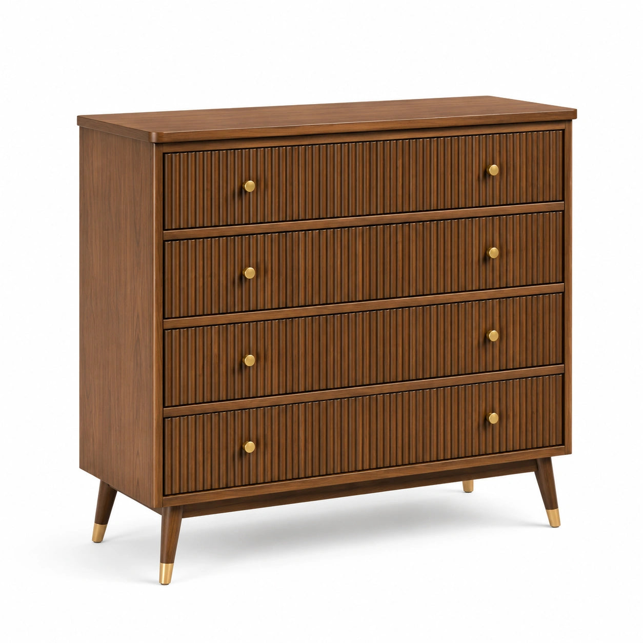 Commode en bois avec poignées en laiton et 4 tiroirs brun