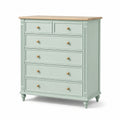 Commode 6 tiroirs en bois massif et MDF vert clair 100x50x120 cm