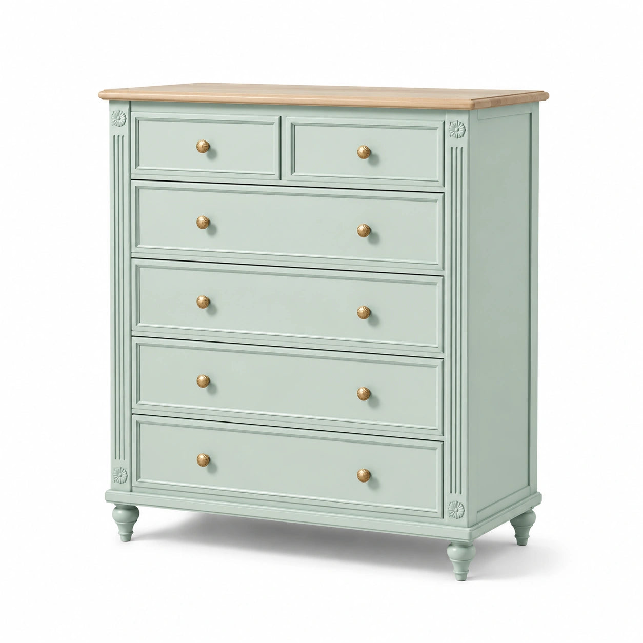 Commode 6 tiroirs en bois massif et MDF vert clair 100x50x120 cm