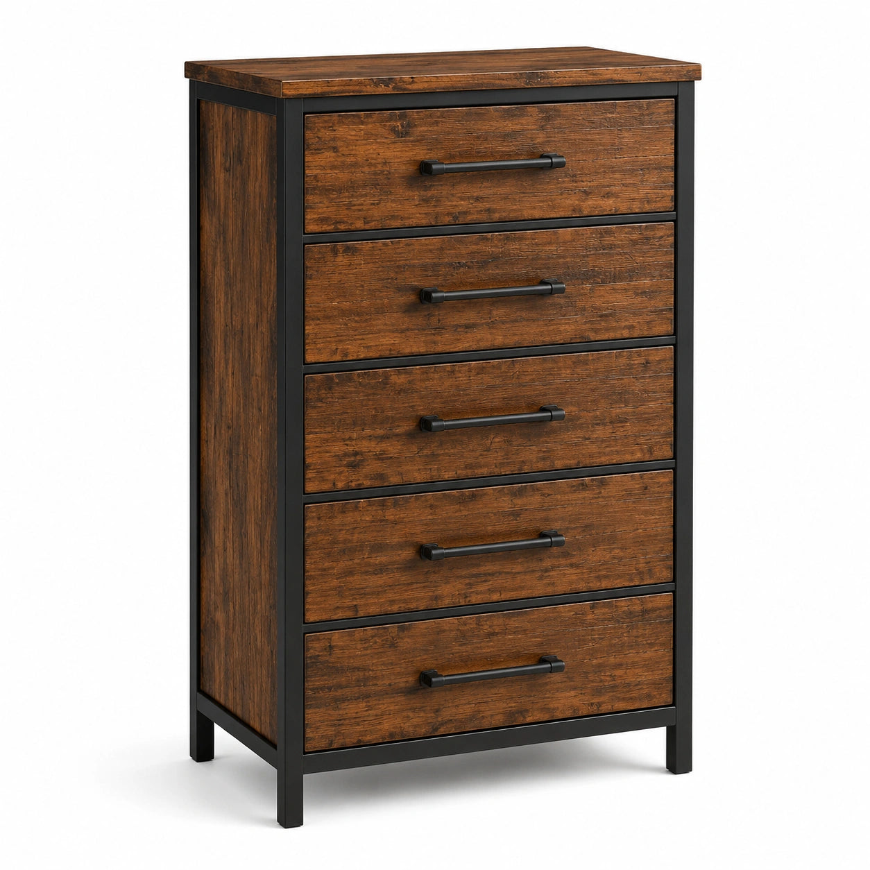 Commode haute 5 tiroirs bois métal