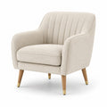 Fauteuil en tissu polyester beige avec pieds en bois de hêtre