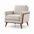 Fauteuil en bois de chêne et tissu polyester beige