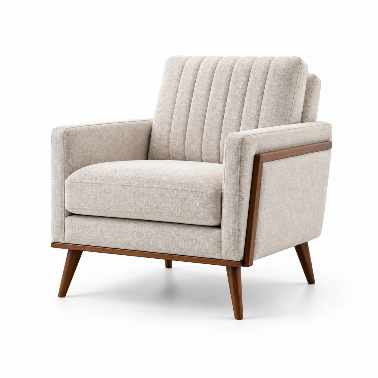 Fauteuil en bois de chêne et tissu polyester beige
