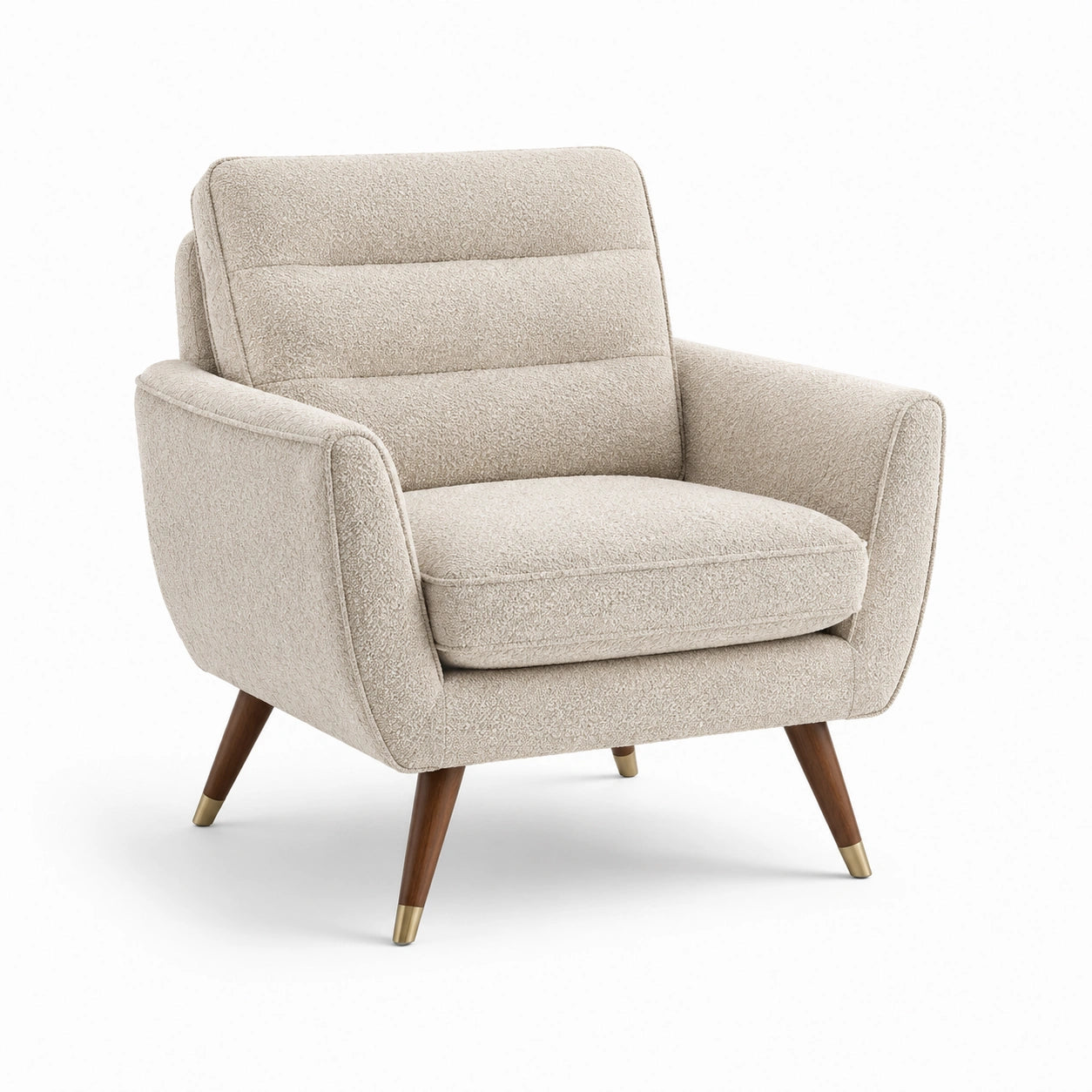 Fauteuil en tissu bouclé beige avec pieds en bois