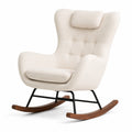 Fauteuil à bascule en métal et bois avec revêtement en tissu beige