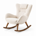 Fauteuil à bascule en tissu bouclé beige avec structure en bois