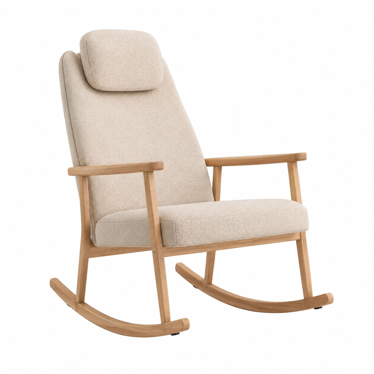 Fauteuil à bascule en bois et tissu polyester beige