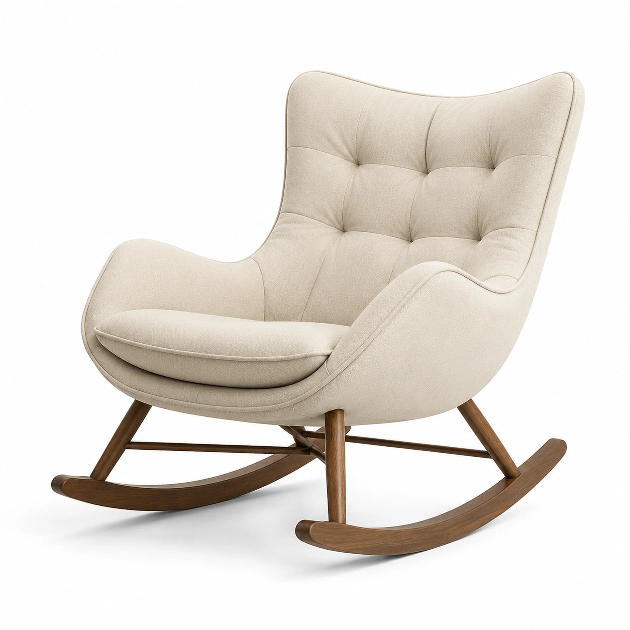 Fauteuil à bascule en lin beige avec cadre en bois 80x85x90 cm