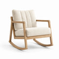Fauteuil à bascule en bois de chêne avec tissu peluche en polyester beige