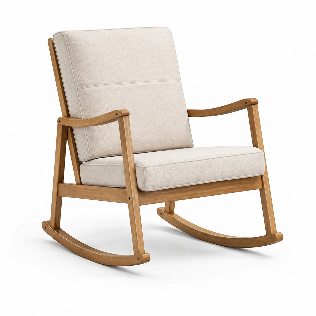 Fauteuil à bascule en bois et lin beige